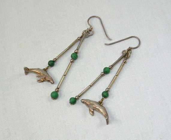 STERLING WHALES Beaded Wire Earrings-Vintage 925 … - image 3