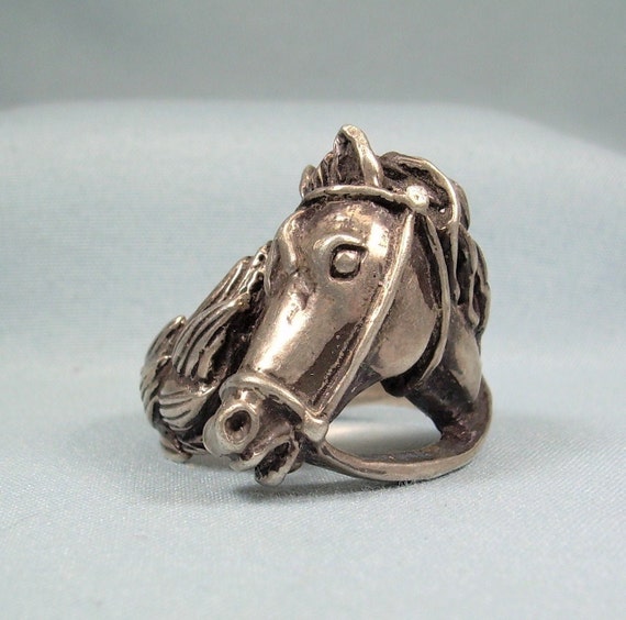 STERLING HORSE Ring-Vintage Chunky Heavy 925 Silv… - image 3