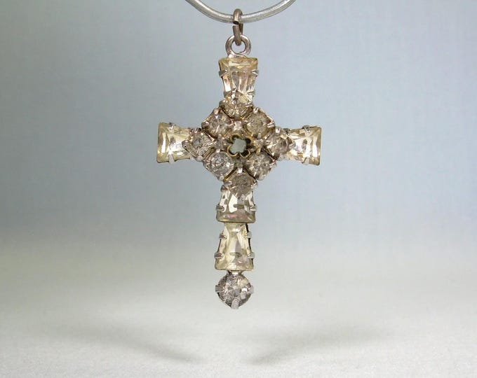 STERLING LORD'S PRAYER Inside Crystal Cross Pendant-vintage 925 Silver ...