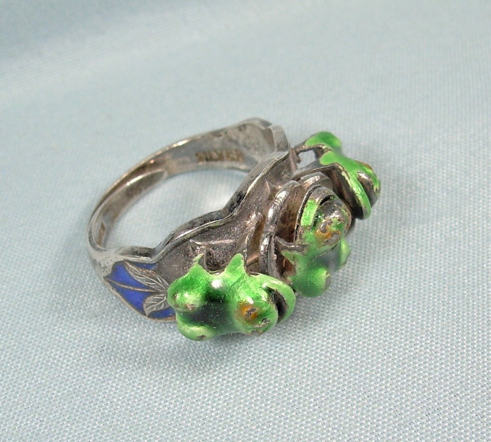STERLING THREE FROGS Ring Adjustable Sizevintage 925 Etsy