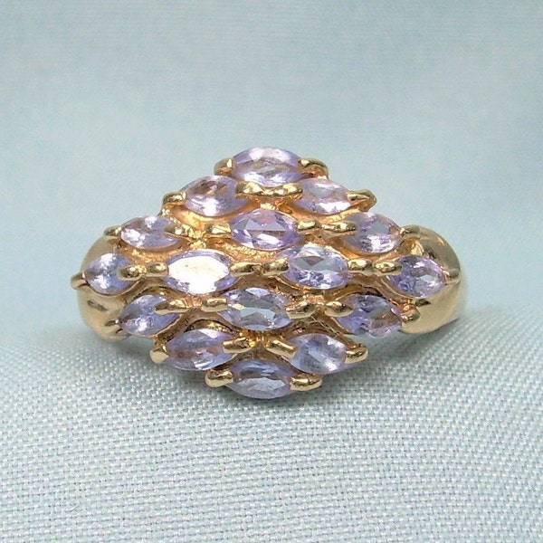 4.6g 14kt PURPLE IOLITE Cluster Ring Size 8-Vintage 14k 585 au Yellow Gold-Designer J C Rinker-JCR Hallmark-Lavender Lilac Multi Stone