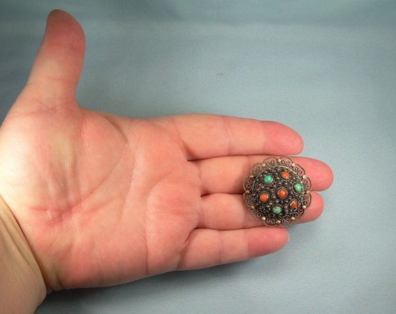 STERLING ANTIQUE Chinese Pin Brooch-vintage Silver-filigree