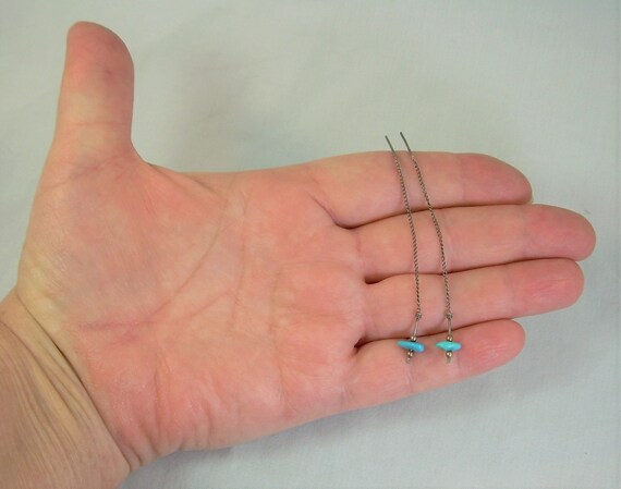 2-1/2" STERLING TURQUOISE Chained Post Stud Earri… - image 10