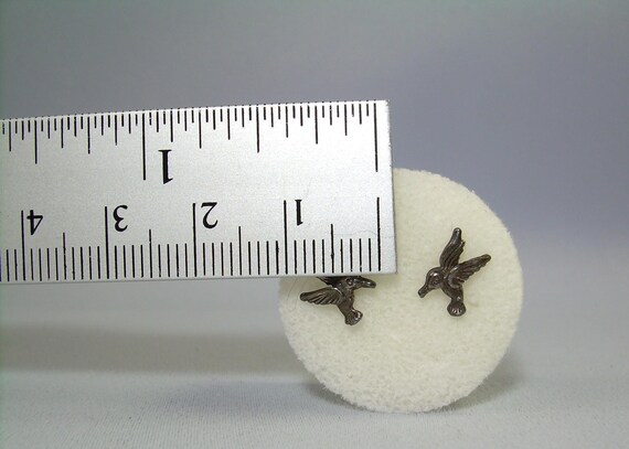 STERLING TINY HUMMINGBIRD Post Stud Earrings-Vint… - image 5