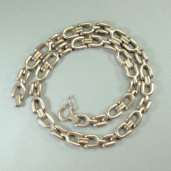 60g STERLING STIRRUP Chain Necklace-Vintage Fine Silver 950-Hinge Clasp Lock-Snaffle Bit-Equestrian Horse-Chunky Specialty Fancy-Solid Heavy