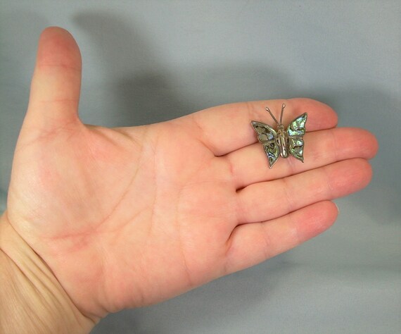 STERLING ABALONE BUTTERFLY Pin Brooch-Vintage 925… - image 7