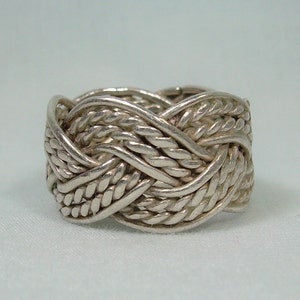 STERLING BRAIDED Wide Band Ring Sz 4-1/4 Vintage 925 Silver-Celtic Knot Twisted Weave Woven Rope- Ethnic Southwest Braid-Stackable Stacking