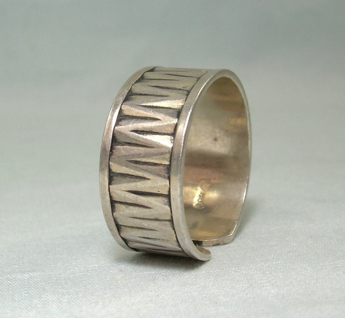 JAM  MADE SILVER COLLEGE RING 19号 835 SILVER ZIG ZAG Ring Adjustable-vintage Antique Almost Sterling