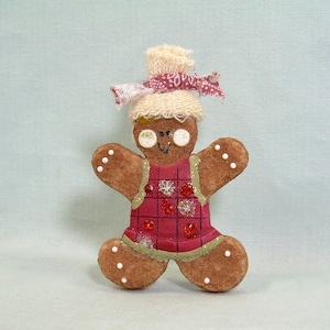 2-3/16&quot; GINGERBREAD WOMAN Brooch Pin-Vintage Resin-Winter Holiday Cookie Man-Sparkling Glitter Snow Angel-Arts & Crafts Show Fun