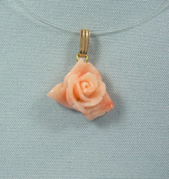 14K CORAL Rose Pendant Charm-Vintage Antique Solid