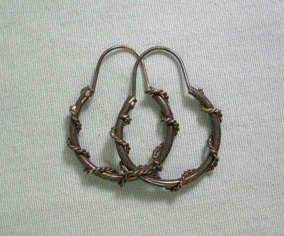 1" STERLING HOOPS Lever Wire Earrings-Vintage 925… - image 1