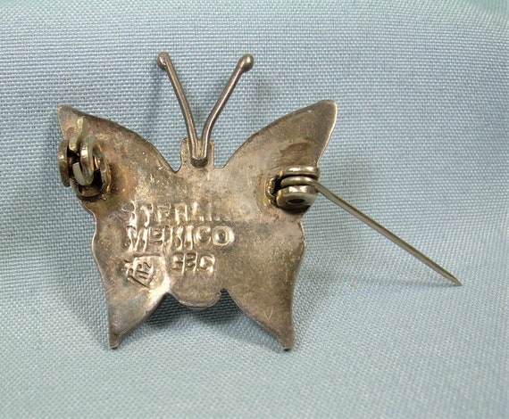 STERLING ABALONE BUTTERFLY Pin Brooch-Vintage 925… - image 2