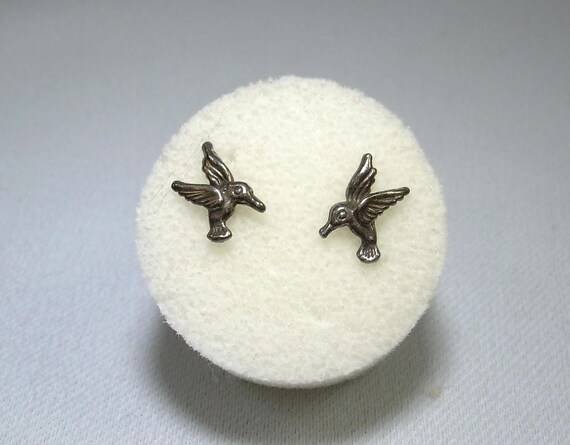 STERLING TINY HUMMINGBIRD Post Stud Earrings-Vint… - image 2