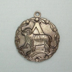 1 "STERLING ARIES Widder Anhänger Charm-Vintage 925 Silber-P & B Hallmark-Horn Schaf Ziege-März April Sternzeichen Horoskop-Medaillon-Medaille