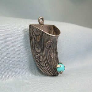 1-1 / 4 &quot;Sterling griechischen Tsarouchi Schuh Anhänger Anhänger-Vintage 900 Silber-Blau Türkis-Traditionelles etruskisches Griechenland-Türkisches Serbisches Opanci Boot