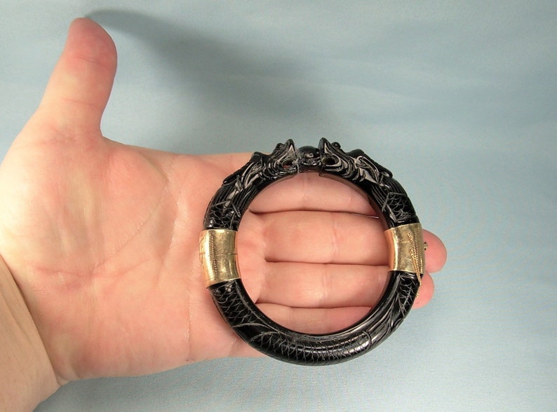 14K JADE DRAGONS Bangle BraceletVintage Carved Etsy