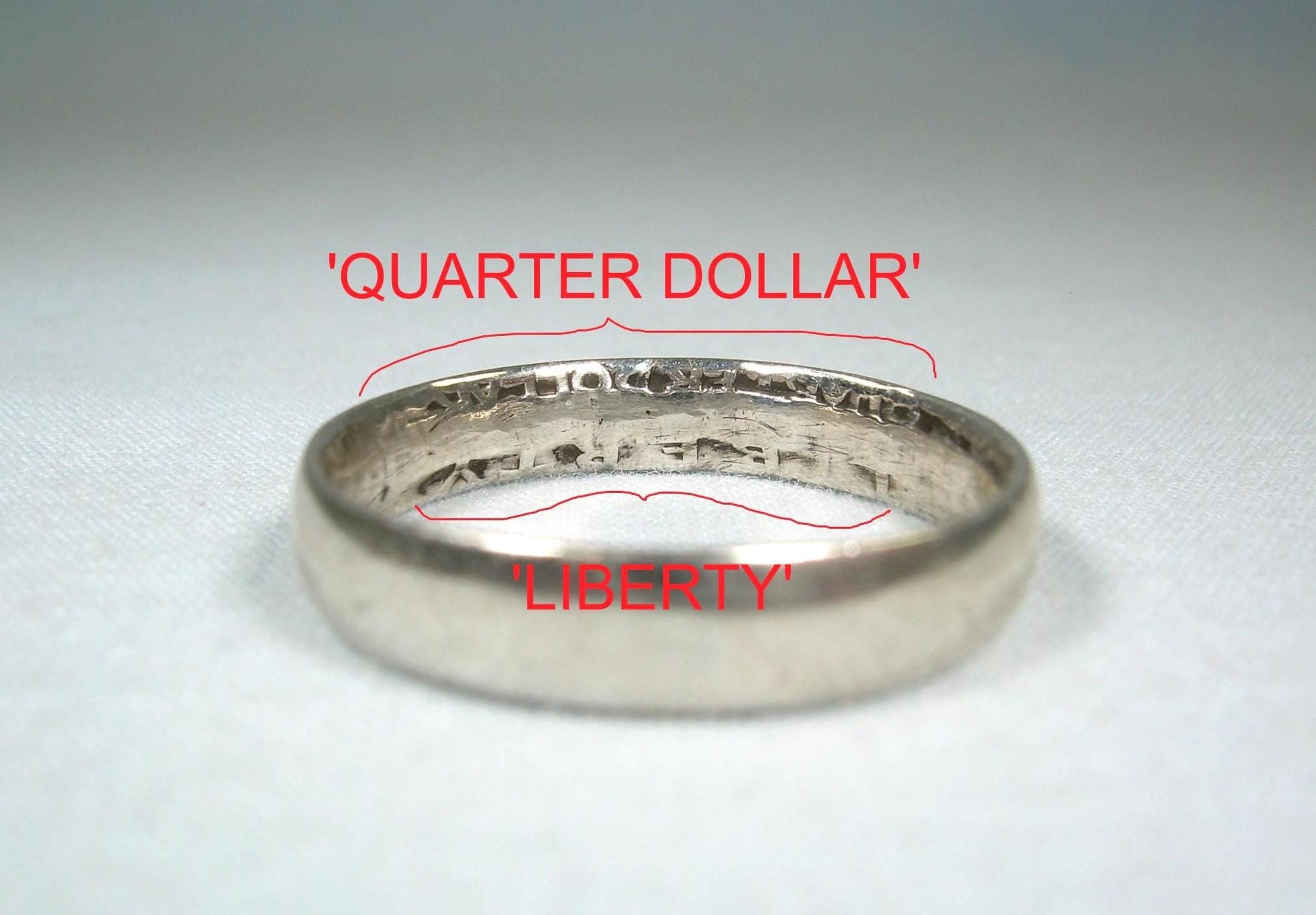 900 SILVER 1939 Us Quarter Coin Band Ring Size 8-1/2 Vintage