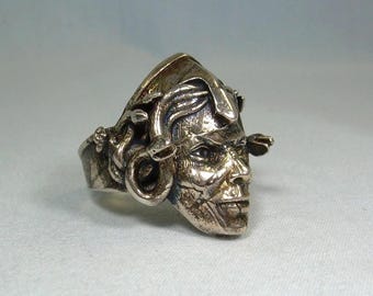 Bague méduse sterling 15,8 g, mesure 8-3/4 vintage, argent 925 méchant méchant mythologie grecque-gorgone créature-grotesque serpent cheveux mythe visage-gros