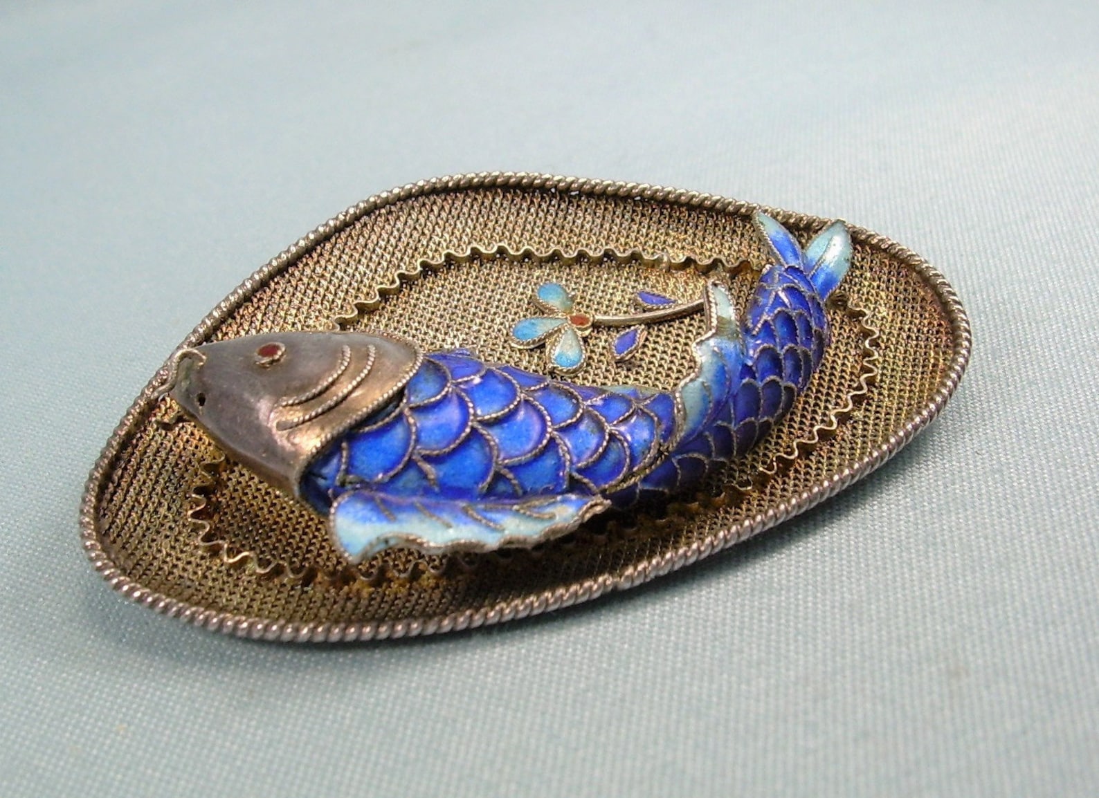 STERLING KOI FISH Pin Broochvintage 925 Silver Meshblue Etsy