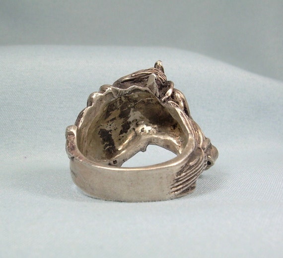 STERLING HORSE Ring-Vintage Chunky Heavy 925 Silv… - image 5