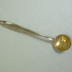 2-13/16" STERLING SALT Spoon-Vintage 925 Silver-Gorham Hallmark-Gilt Gold Bowl-Point Handle-Miniature Mini Tiny Small Little-Table Accessory