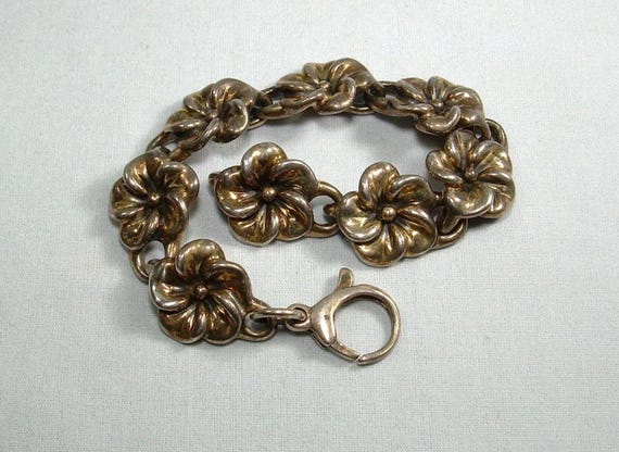 7-1/2" STERLING ELECTROFORM FLOWERS Bracelet-Vint… - image 16