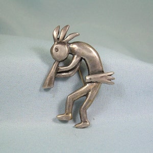 1-5/8&quot; STERLING KOKOPELLI Brooch Pin-Vintage 925 Silver-GS Sandoval Hallmark-Southwest Navajo Zuni Hopi Indian Deity-Dancing Flute Player