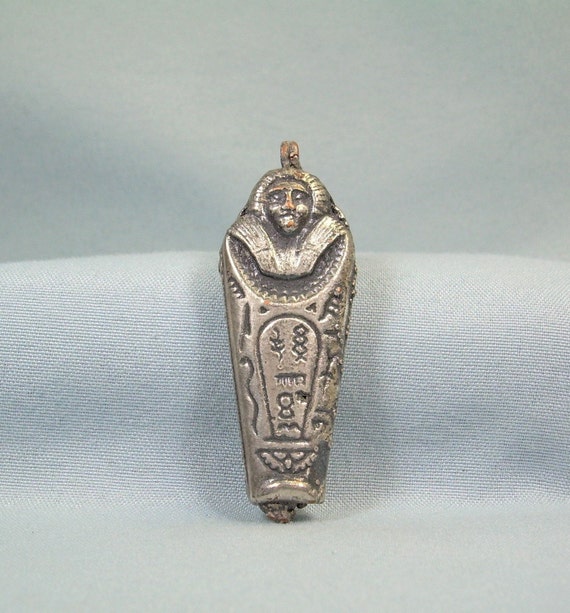 SARCOPHAGUS Pendant Charm-Vintage Silvered Copper… - image 1