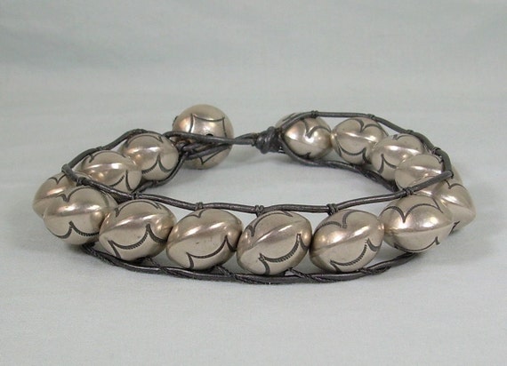 STERLING NATIVE BEADS Bracelet-Vintage 925 Silver… - image 1