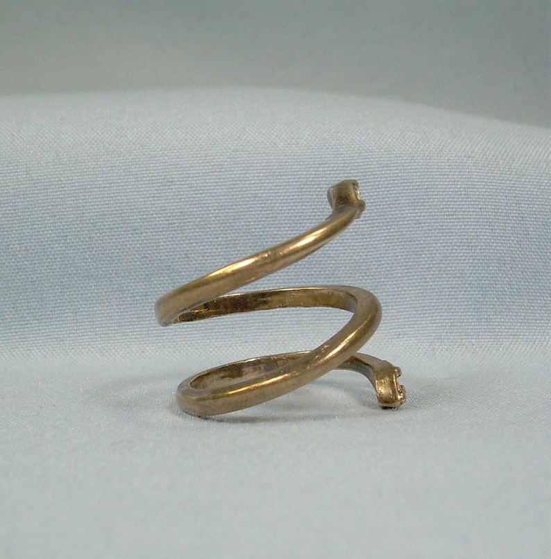 STERLING COILED SNAKE Adjustable Wrap Bypass Ring-Vintage Gold On 925 Silver-Cz Crystals-Direction One Hallmark-Rattler Reptile Serpent image 3