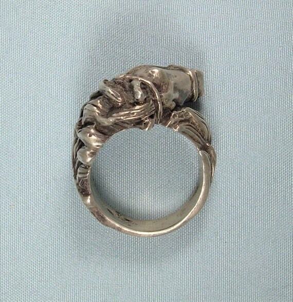 STERLING HORSE Ring-Vintage Chunky Heavy 925 Silv… - image 7