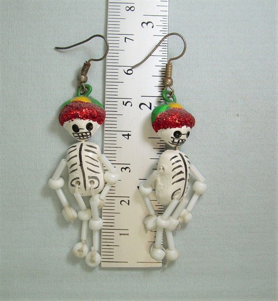 HANDMADE SKELETON Wire Hook Earrings-Vintage Cost… - image 8