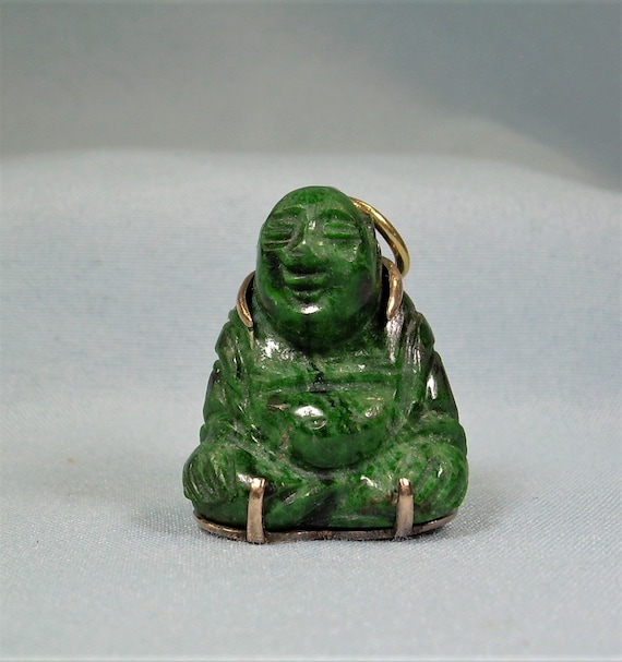 1-3/16インチ 14K 翡翠 仏陀 チャームペンダント - ヴィンテージ 14kt