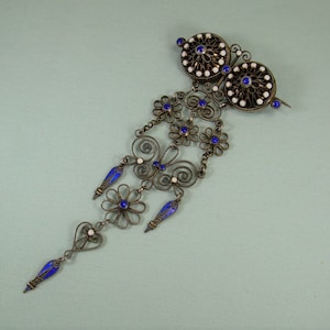 4&quot; SOLJE 835 SILVER SWEDISH Pin Brooch-Vintage Gold On Almost Sterling-Enamel-Antique Sweden Heirloom Soljie-Bernard Hertz Hlmk-Scandinavian