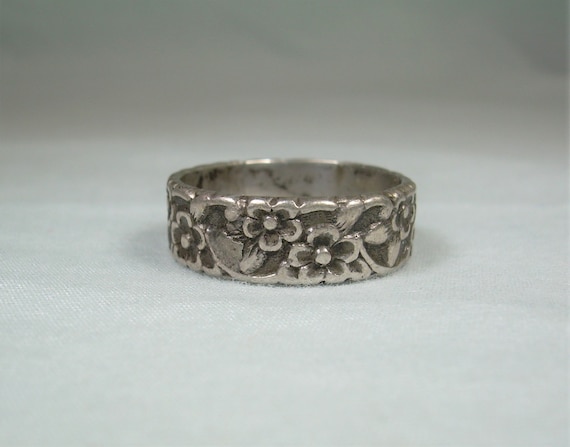 STERLING ANTIQUE FLOWERS Ring-Vintage 925 Silver-… - image 2