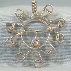 Pendentif STERLING SUN FACE - argent 925 vintage - carte de tarot céleste solaire fumante de la bonne fortune - fil de fer unique abstrait - zuni hopi