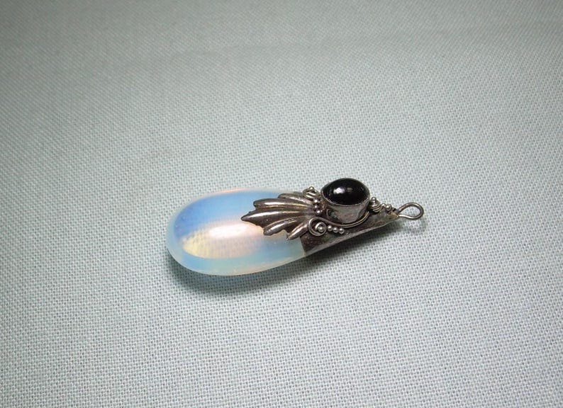 STERLING WATER OPAL Pendant Charmvintage 925 Silverblack Onyxblue