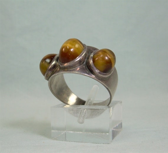 STERLING POINTED Tigers Eye Ring-Vintage 925 Silv… - image 3