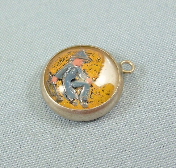 STERLING LITTLE BOY Blue Glass Bubble Intaglio Ch… - image 3