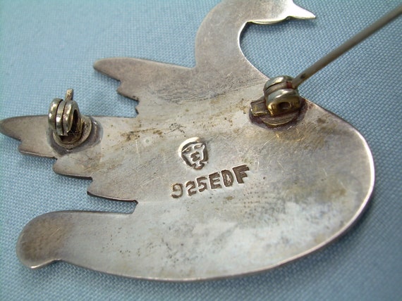 STERLING SWAN Bird Brooch Pin-Vintage Guilloche 9… - image 4