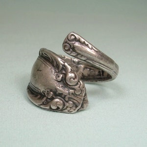 STERLING CELLINI Löffel Ring-Vintage 925 Silber-Verzierten Byby-Wrap-Band-Nouveau Victorian-Muster