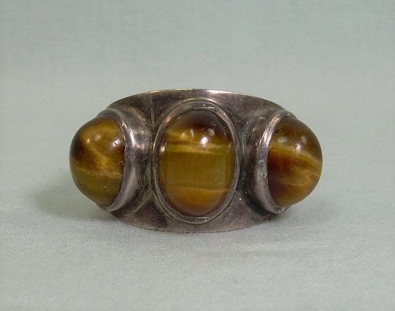 STERLING POINTED Tigers Eye Ring-Vintage 925 Silv… - image 2