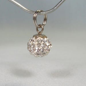 STERLING CRYSTAL BALL Charm-Vintage 925 Silver-Sparkling Cz Crystals On An Orb Sphere Bead-Glittering Disco Sparkle Shine-Little Small Tiny
