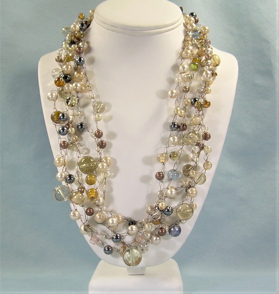 STERLING BEADED WIRE 25-1/2 Cluster Bib 