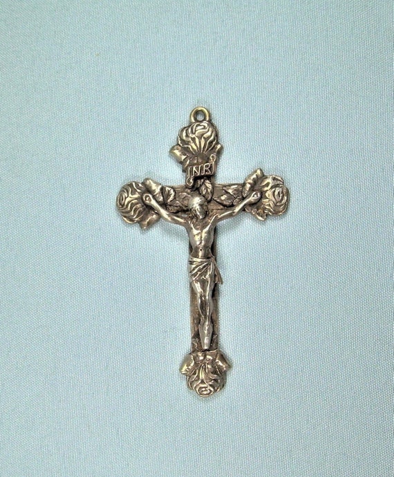 NECKLACE** CRUCIFIX PENDANT SALE **SOLID PEWTER /& BLACK ENAMEL CROSS