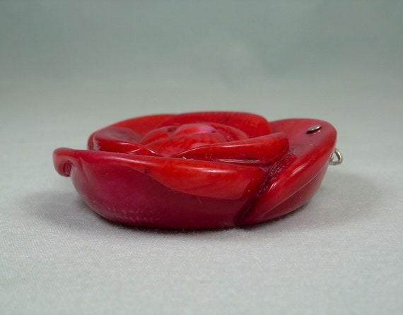 BIG STERLING CORAL Rose Pendant-Vintage 925 Silve… - image 7