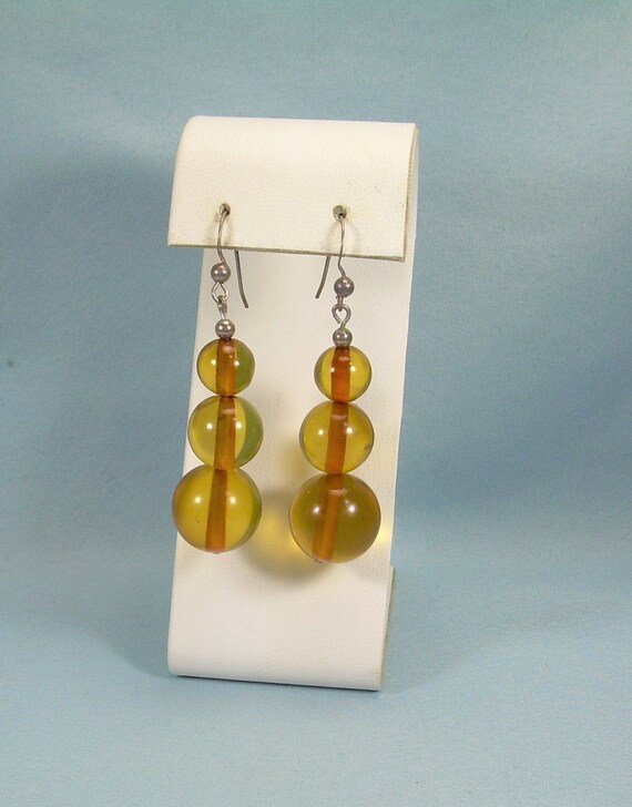 875 SILVER AMBER BALLS Wire Hook Earrings-Vintage… - image 9