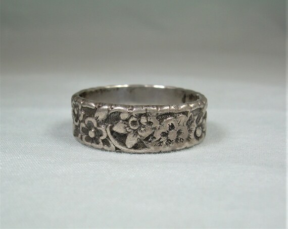 STERLING ANTIQUE FLOWERS Ring-Vintage 925 Silver-… - image 3