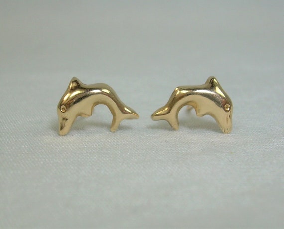 14K TINY DOLPHINS Post Studs Earrings-Vintage .4g… - image 7