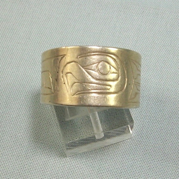 STERLING HAIDA EAGLE Ring-Vintage 925 Silver-Canada First Nation Pacific Northwest Indian Tlingit-Wide Band-Signed R Wallace 2002 Hallmark